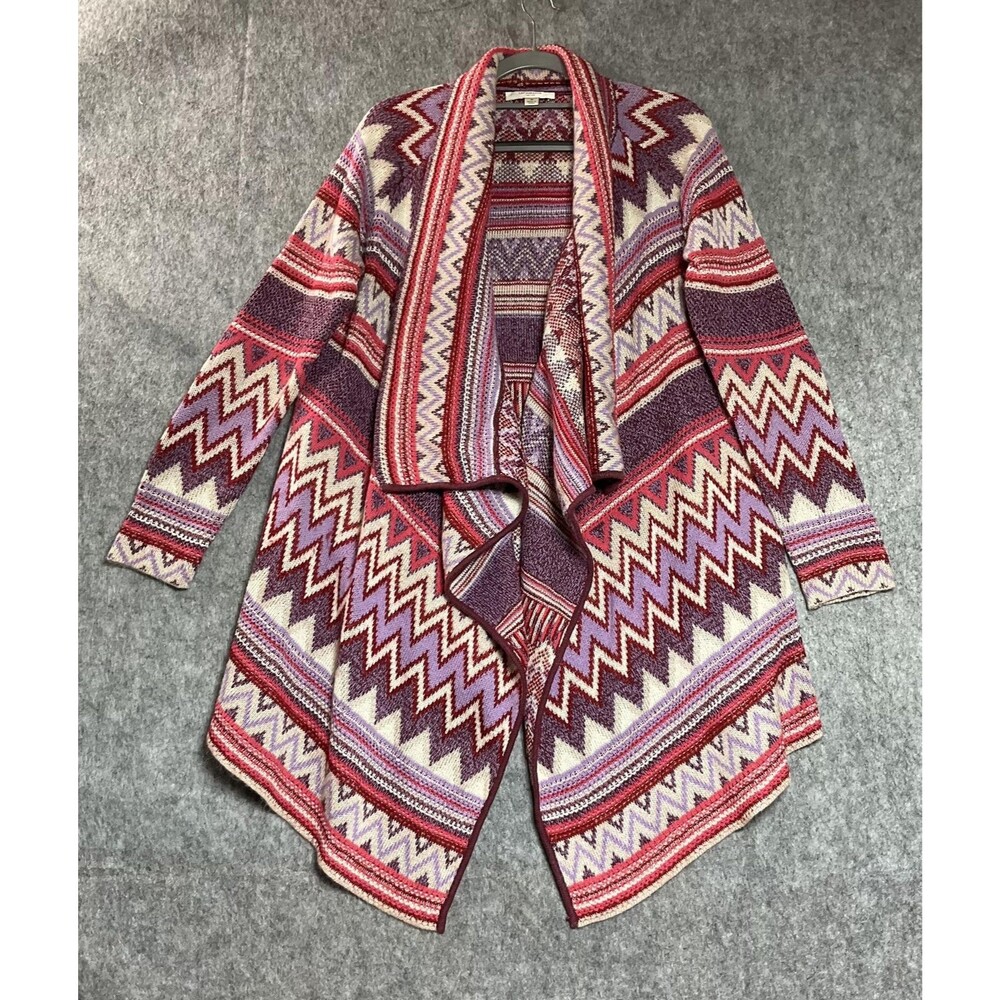 Liz Claiborne Cardigan Sweater Womens Medium Geometric Open Knit Southwest Boho